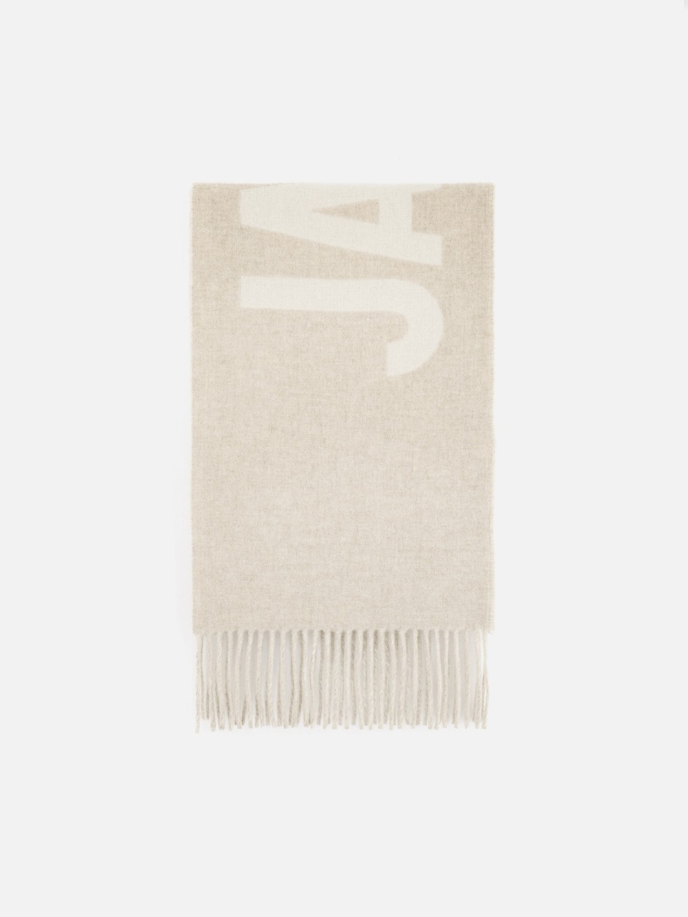 Jacquemus Fringe Logo 100% Wool Scarf Beige